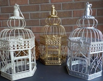 Bird Cage Wedding Card Holder, Ivory, Gold, Silver Birdcage, Hexagon Bird Cage Card Box, Shower Decor, Money Holder, Custom Colors