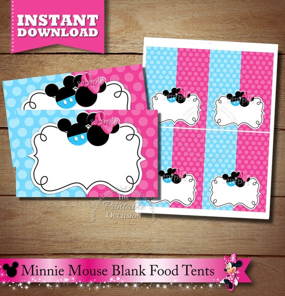 Blank Mickey And Minnie Mouse Food Tents For Twins INSTANT DOWNLOAD blank-mickey-and-minnie-mouse-food-tents-for-twins-instant-download