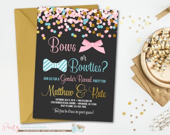 Gender Reveal Invitation, Bows or Bowties, Confetti Baby Shower Invitation, Baby Shower Invitation, Gender Reveal Party, Confetti Invitation