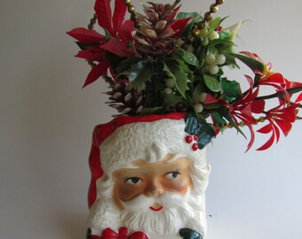 Nippon Yoko Boeki Co Santa Head Vase Christmas Collectible Santa Head Vase Vintage Christmas Decor Japanese Christmas Ceramic Santa