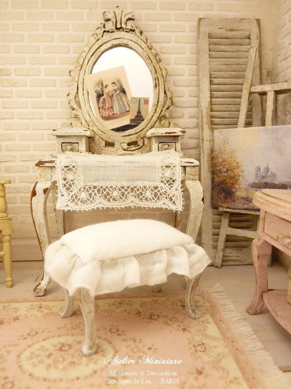 miniature shabby chic french vanity and stool distressed miniature shabby chic french vanity and stool distressed