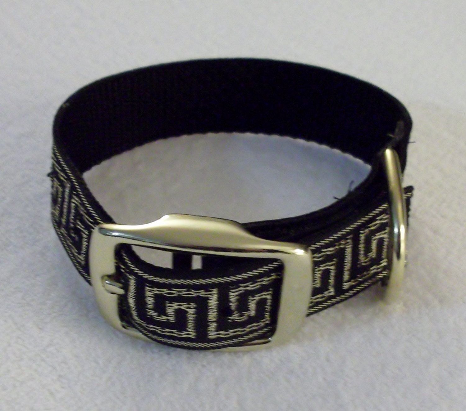 Gold on Black Greek Key Dog Collar 10 to by WovenBeadsBrowbands