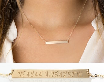 Custom Coordinates Bar Necklace • Personalized Bar in 14k Gold Filled, Sterling Silver or Rose Gold / PERFECT Bar Necklace, LN140_35_H