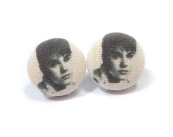 Justin Bieber stud Earrings, Fabric Covered Buttons Earrings, rustic earrings, fabric buttons jewelry, Justin Bieber purpose