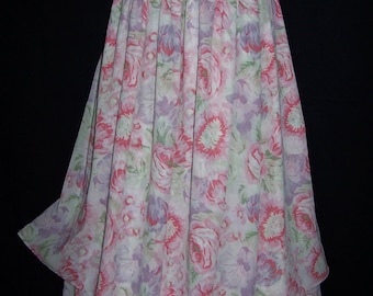 Laura Ashley vintage summer cotton voile, soft pastels layered gathered skirt, size 14 UK