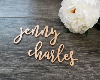 Personalized Laser Cut Wood Name Sign - (ONE) 7" x 2" Custom Wedding Place Card Table Setting Seat Sign - Brush Lettering Event Party Decor