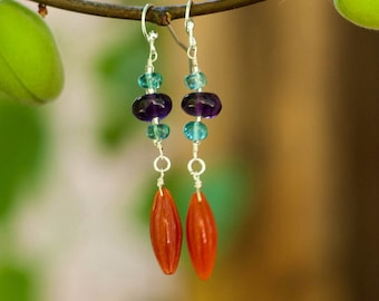 Earrings for every day, Romantic earrings, blue orange earrings, light earrings, dangle earrings, apatite, amethyst and chalcedony earrings