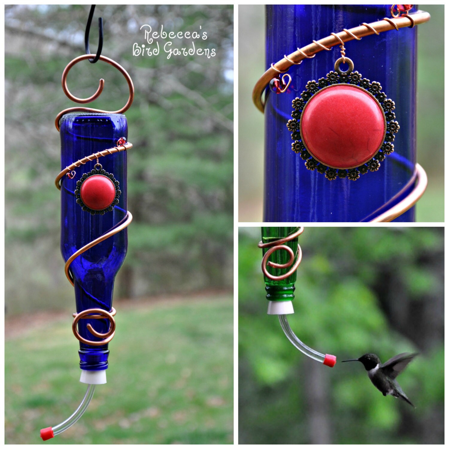 Glass Bottle Hummingbird Feeder The Sweet by RebeccasBirdGardens