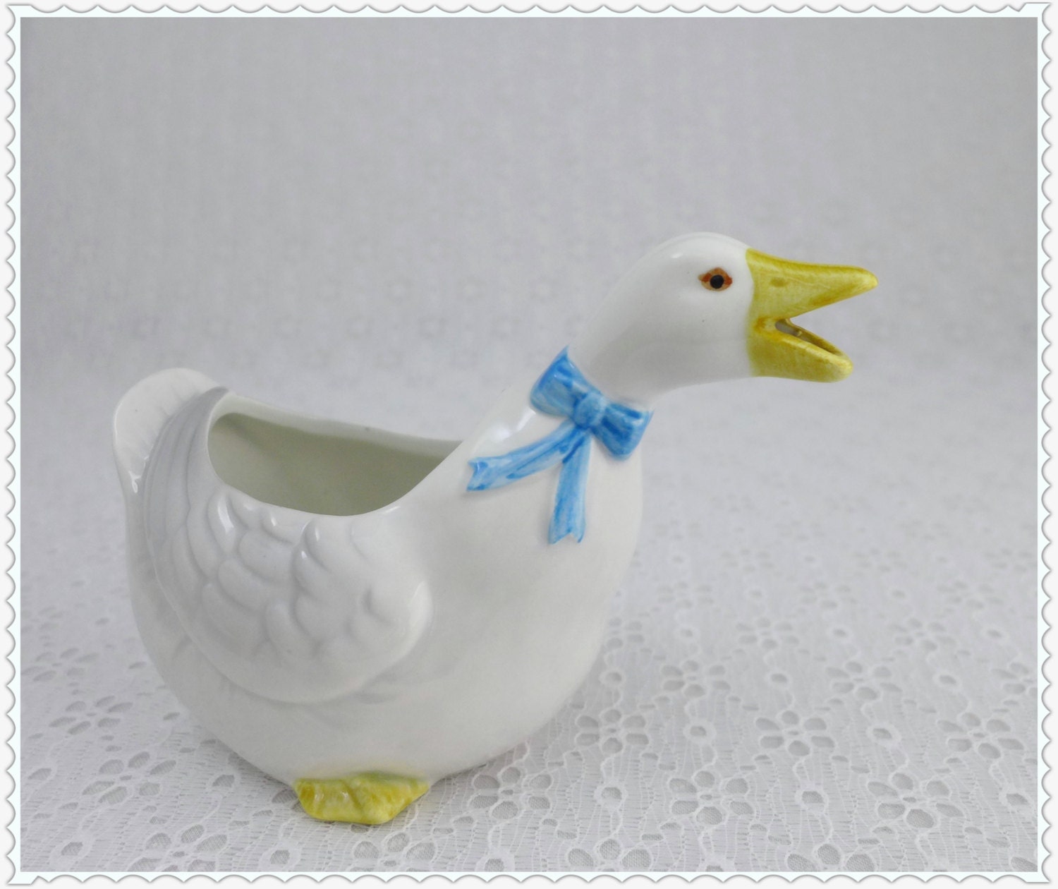 Otagiri Goose Creamer, Vintage Collectible, White Porcelain, Blue Bow ...
