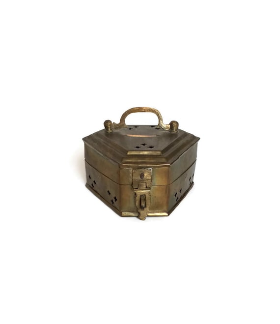 Vintage Brass Cricket Box metal potpourri holder asian decor