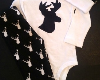 Baby Boy Coming Home Outfit, Baby Boy Pant Set, Deer, Antler, Elk, Coming Home Outfit, Baby Coming Home Outfit, Little Hunter, Daddys Boy
