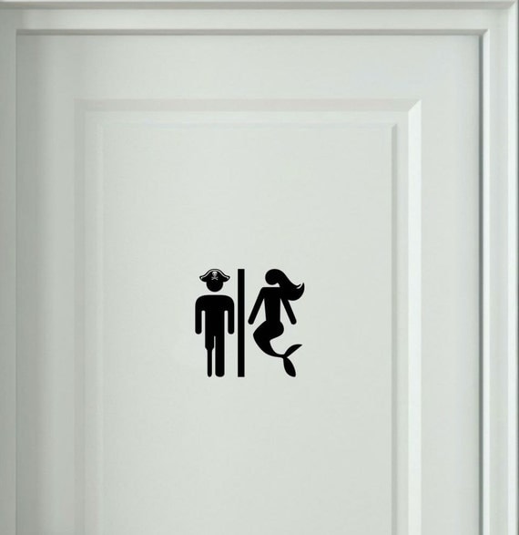 Peg Leg Pirate and Mermaid Toilet Sign Bathroom Sign Toilet