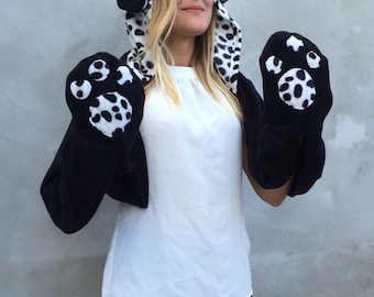 Dog Hooded Scarf, Dalmation Scarf, Cosplay Hoodie, Animal Hooded Cowl, Kids Dog Scoodie, Halloween Hoodie Cowl, Cosplay Costume, Dog Ears