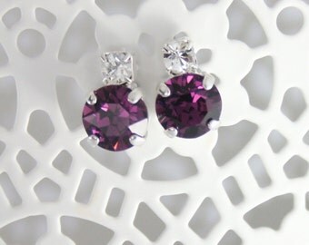 Purple crystal earrings,crystal earrings,petite earrings,small earrings,amethyst earrings,Swarovski,Swarovski amethyst,purple wedding,purple
