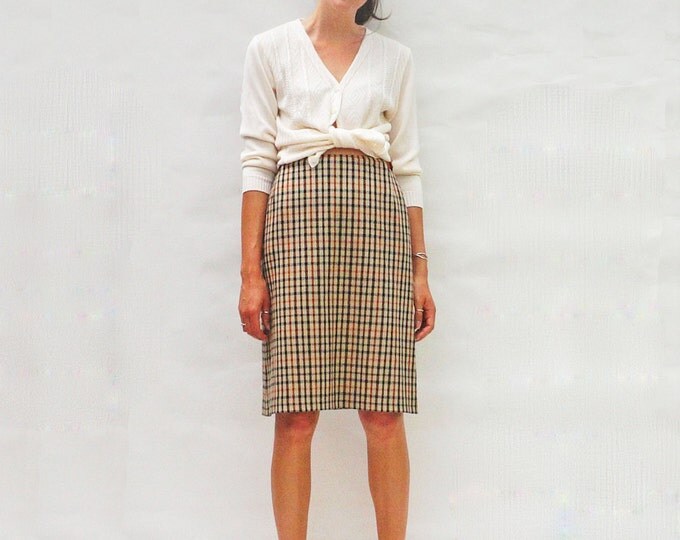 Tartan Kilt Skirt, Vintage 80s Brown Plaid High Waisted Pencil Skirt, Pencil Skirt, 80s Skirt, Vintage Wool Check Skirt, 80s Secretary Skirt