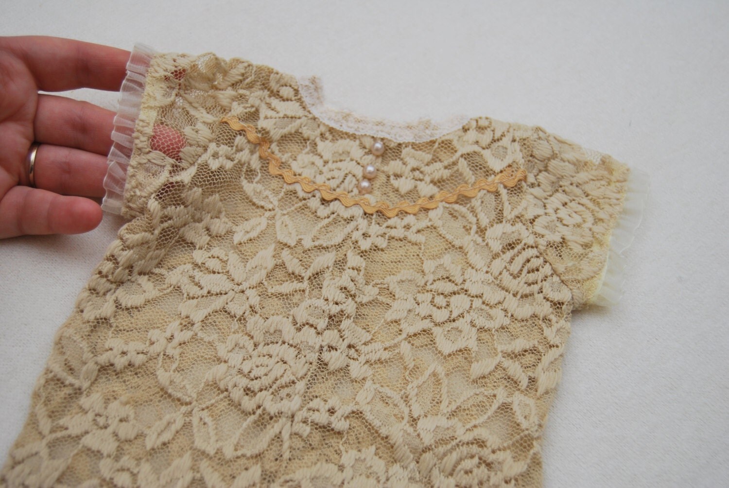 Newborn Lace Romper Romper Prop Beige by LovelyBabyPhotoProps