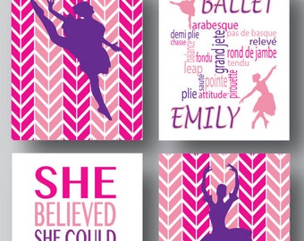 Set of 4 Prints, Personalized Ballet Gift, Personalized Dance Poster, Ballet Gifts, Ballet Graphic, Ballet Print, Ballet Poster, Custom Art