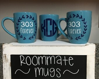 Personalized Roommate Monogram Apartment Dorm Mugs (Housewarming gift, goodbye gift)