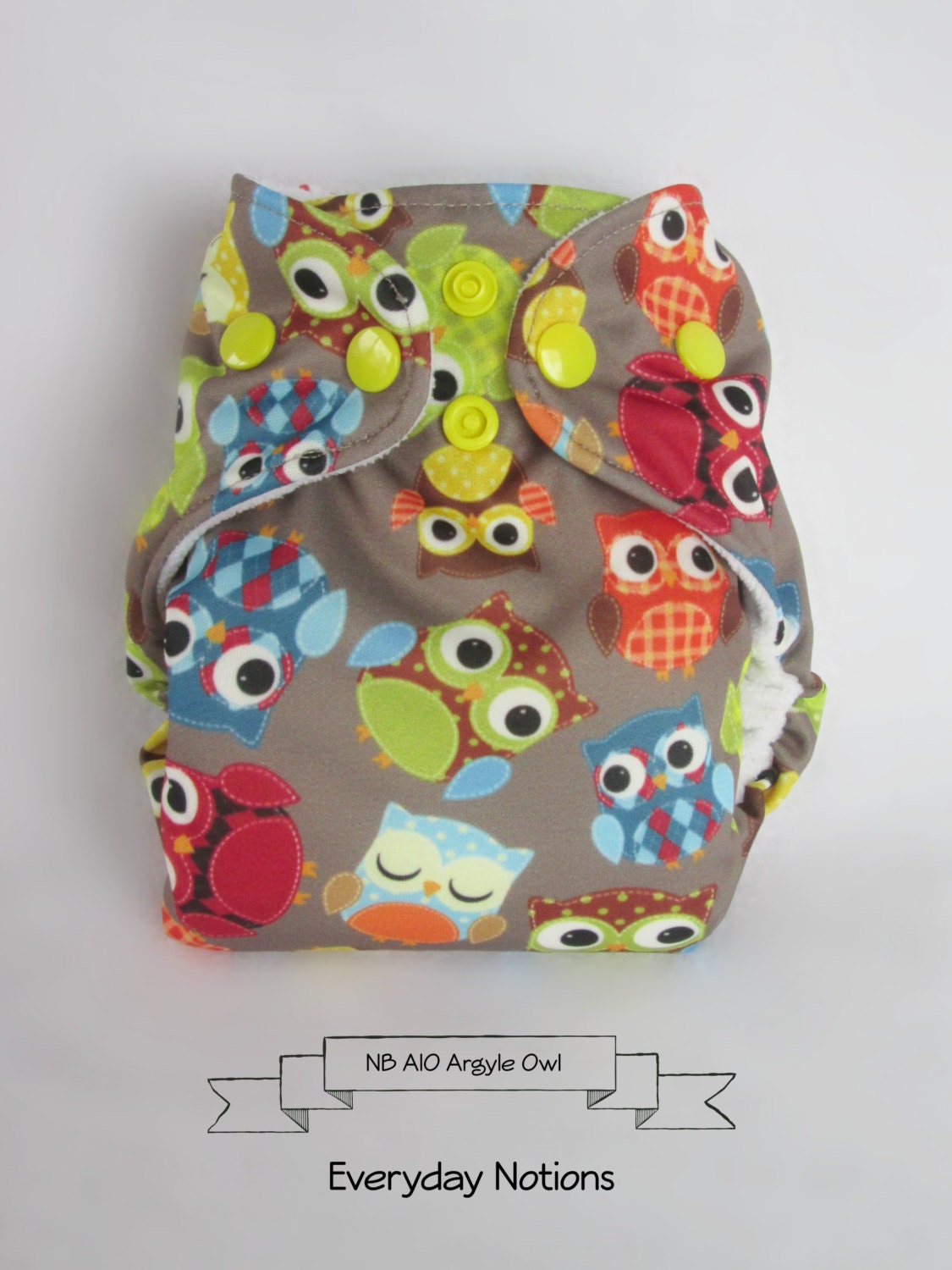 Newborn AIO Cloth Diaper Argyle Owls Snap ready to ship