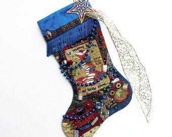 Book lover's Christmas stocking, a custom handmade one-of-a-kind holiday decoration