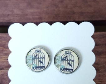 Stud Earrings - Vintage Bird Cage - Stainless Steel - 12mm