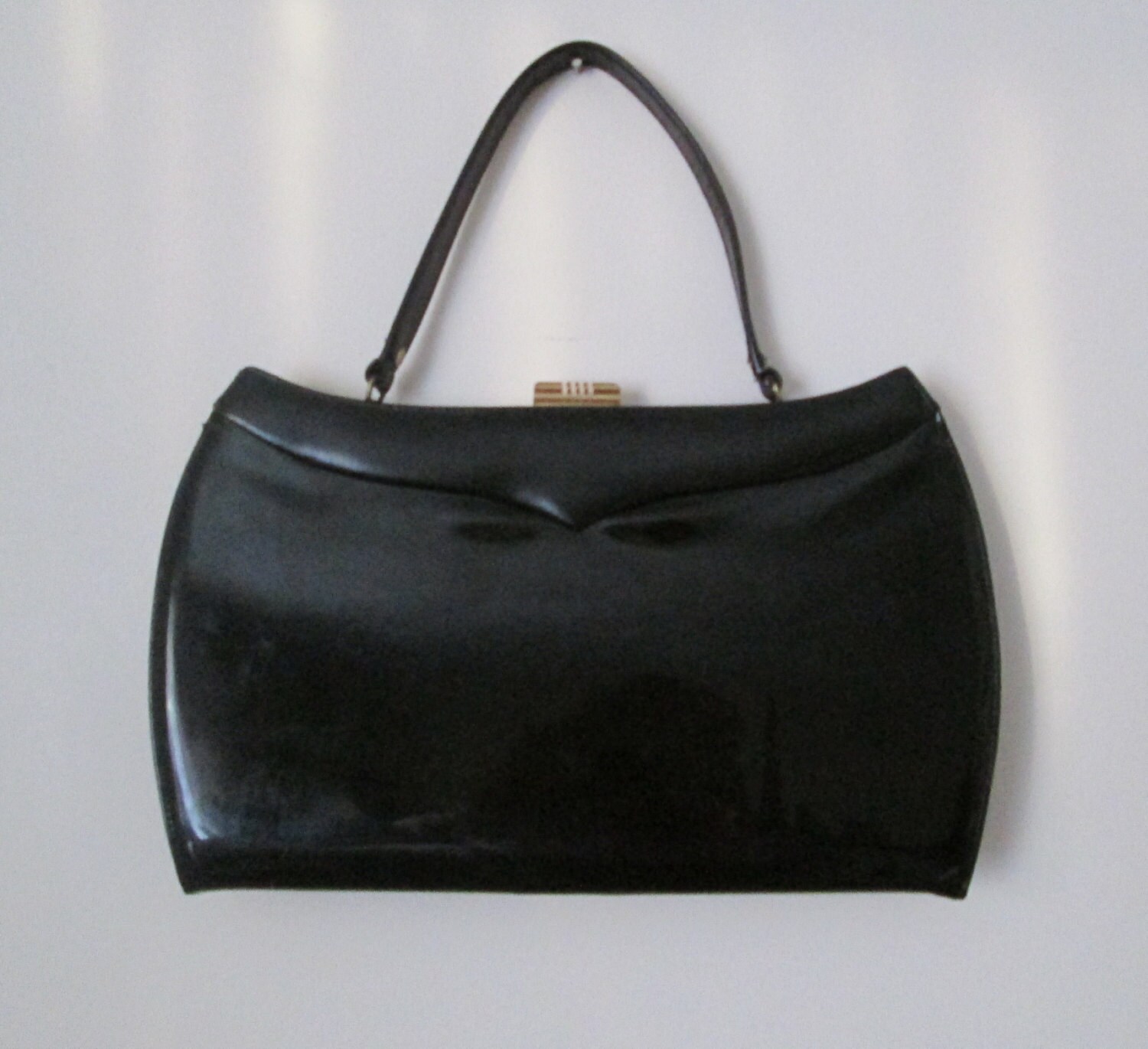 Vintage Black Patent Faux Leather Purse Structured by MrsDinkerson