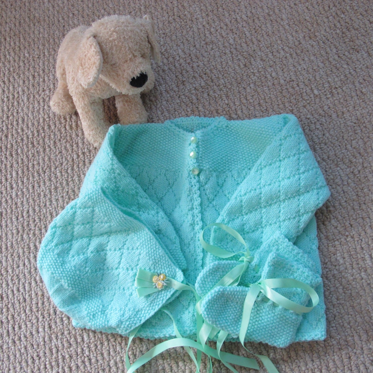 Baby Sweater Hat & Booties Mint Green Infant New Perfect