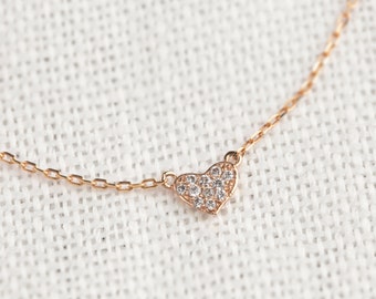 Rose Gold Heart Pave Diamond Bracelet, 14k diamond clustered bracelet, birthday gift, valentine's day, gold, white gold, hea-b103-dia