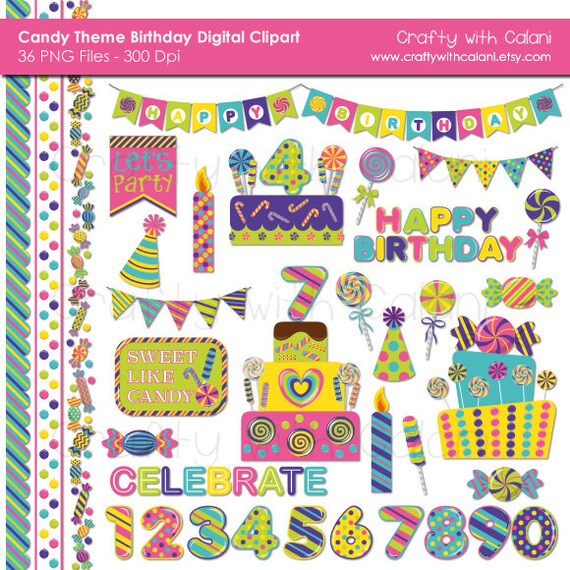 Items Similar To Candy Birthday Clip Art Set In Bright Color, Candy 