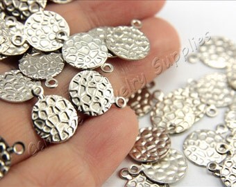 Hammered Stamping Blanks, 50 pcs Brass Stamping Tags, (13mm x 10mm) Silver Tone Blanks, Hammered Stamping Tag Charms, Hammered Brass Blanks