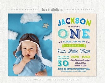 first birthday invitations, boys photo birthday party invitation printable, blue navy lime green woodgrain, little man birthday invite 290