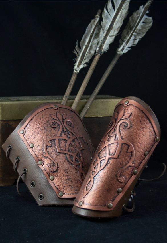 Leather and resin bracers elfic archer vambraces elven