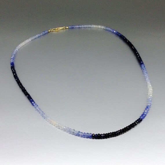 Ombre necklace of shaded blue Sapphire with 14K gold clasp