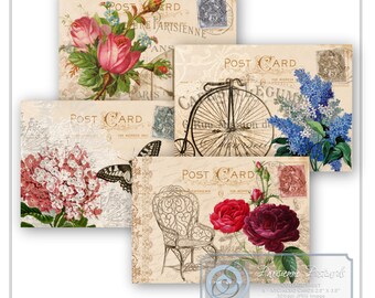 Paris Post Cards, Journal Elements, French Ephemera, Postcard Collage Sheet, Paper Craft Supplies, Scrapbooking, Card Making,