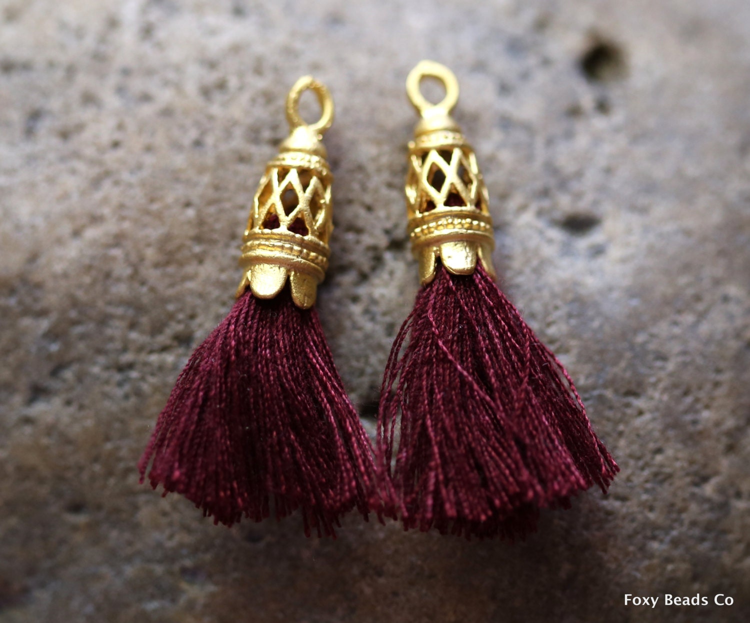 Burgundy Mini Tassels with 24K Gold Plated Tassel Cap