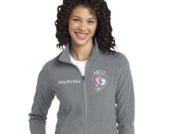 NICU Nurse Fleece Jacket with FootPrints Stethoscope -RN Lpn zipup light weight fleece jacket with several color options-SWEETSIXTEEN