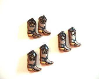 Cowboy Boot Buttons Star Jesse James Buttons Howdy Partners Dress It Up Buttons Set of 6 Brown Beige - 106