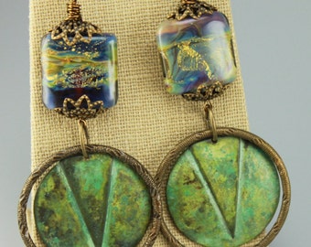 Art Deco Earrings, Rustic Earrings, Rustic Art Deco Earrings, Hippie Earrings Earthy Earrings, #605-114