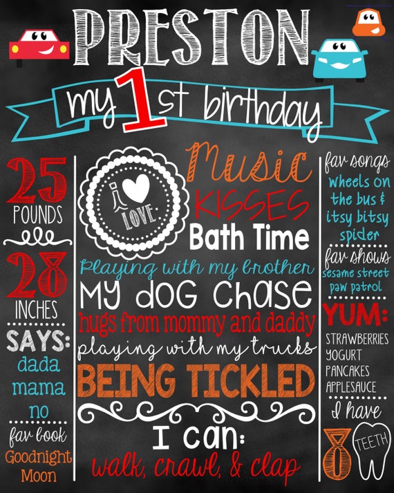 Items similar to Transportation First Birthday Chalkboard Cars 1st