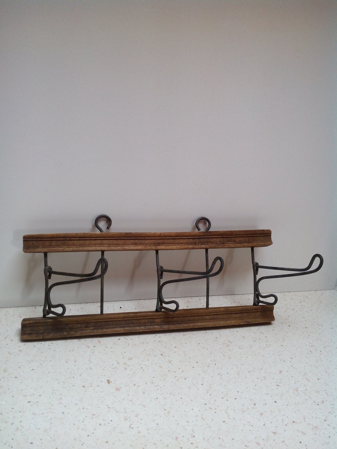 Vintage wooden primitive coat rack towel hanger traditional towel