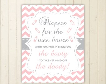 diaper thoughts late night diapers pink and grey baby shower game printable baby shower sign Diapers for the Wee Hours pink diaper sign 105