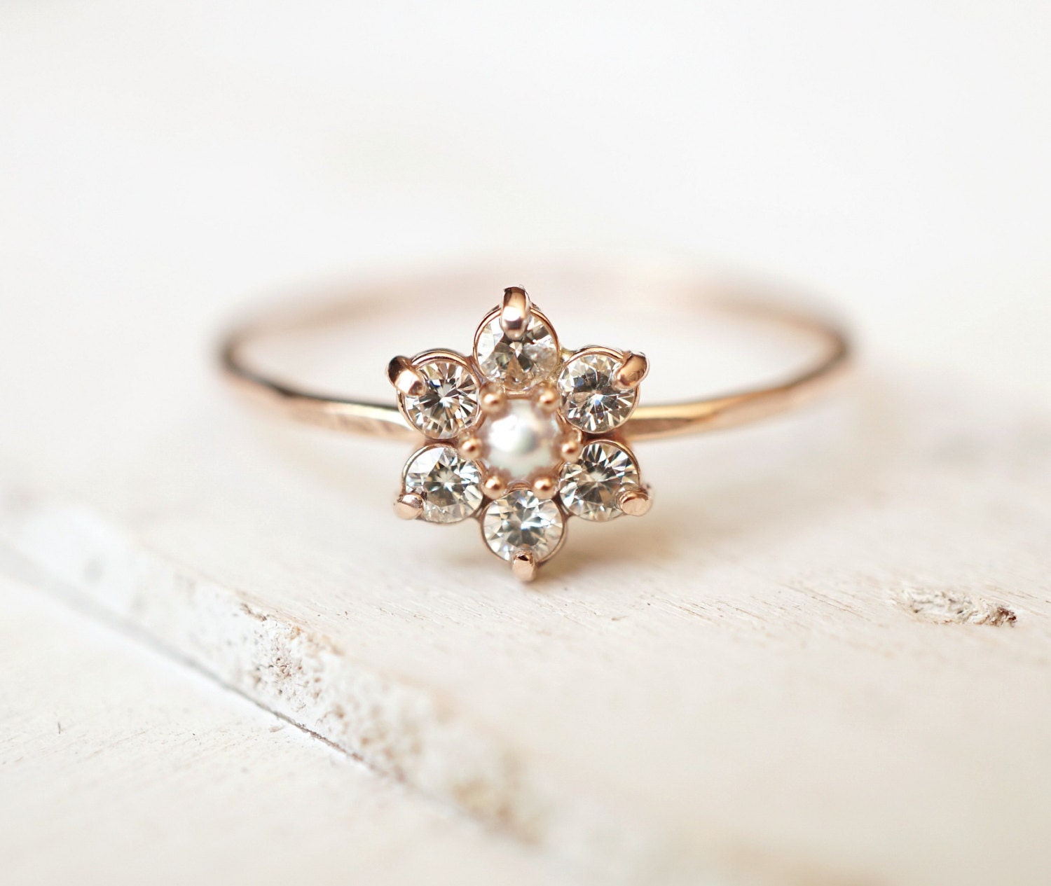 Moissanite Ring Daisy Ring Flower Ring Cluster Ring by Luxuring
