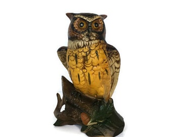 Vintage Enesco owl ceramic bird on a log figurine gift for mom