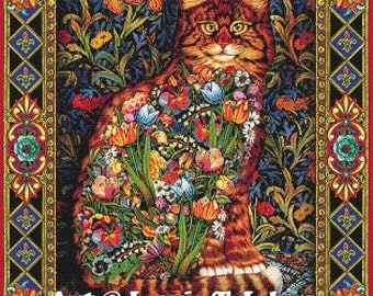 Tapestry Cat - high quality printed cross-stitch chart / pattern / kit, original art © Lewis T Johnson licenced by Paine Free Crafts