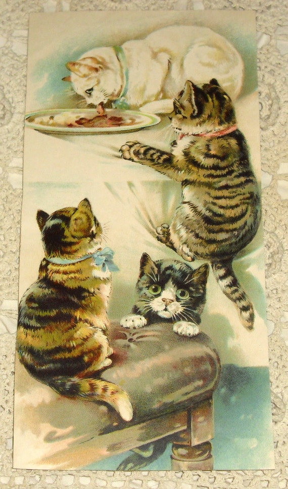 Reserved Antique Victorian Cat Kitten Print 1/2 by SepiaAntiques