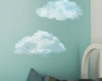 Set of 2 Blue Clouds, Nursery Wall Decals, Not Vinyl, Watercolor Clouds, Clouds Wall Decals , Fabric Stickers Clouds, Sky