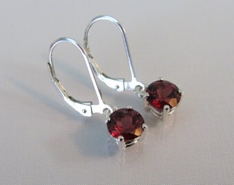 Garnet Gemstone Earrings, Sterling Silver Leverback Earrings, 6mm Garnet Gemstones, January Birthstone Earrings, Garnet Jewelry, Wedding