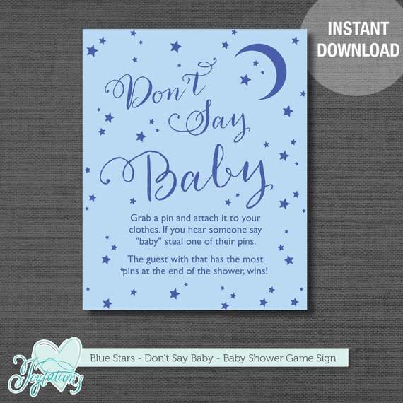 Blue Stars Don't Say Baby Game Sign Baby Shower Game by Joytations
