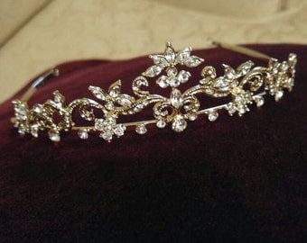Antique Scroll Goldtone Tiara Bridal Wedding Quinceañera New Vintage Victorian Boho