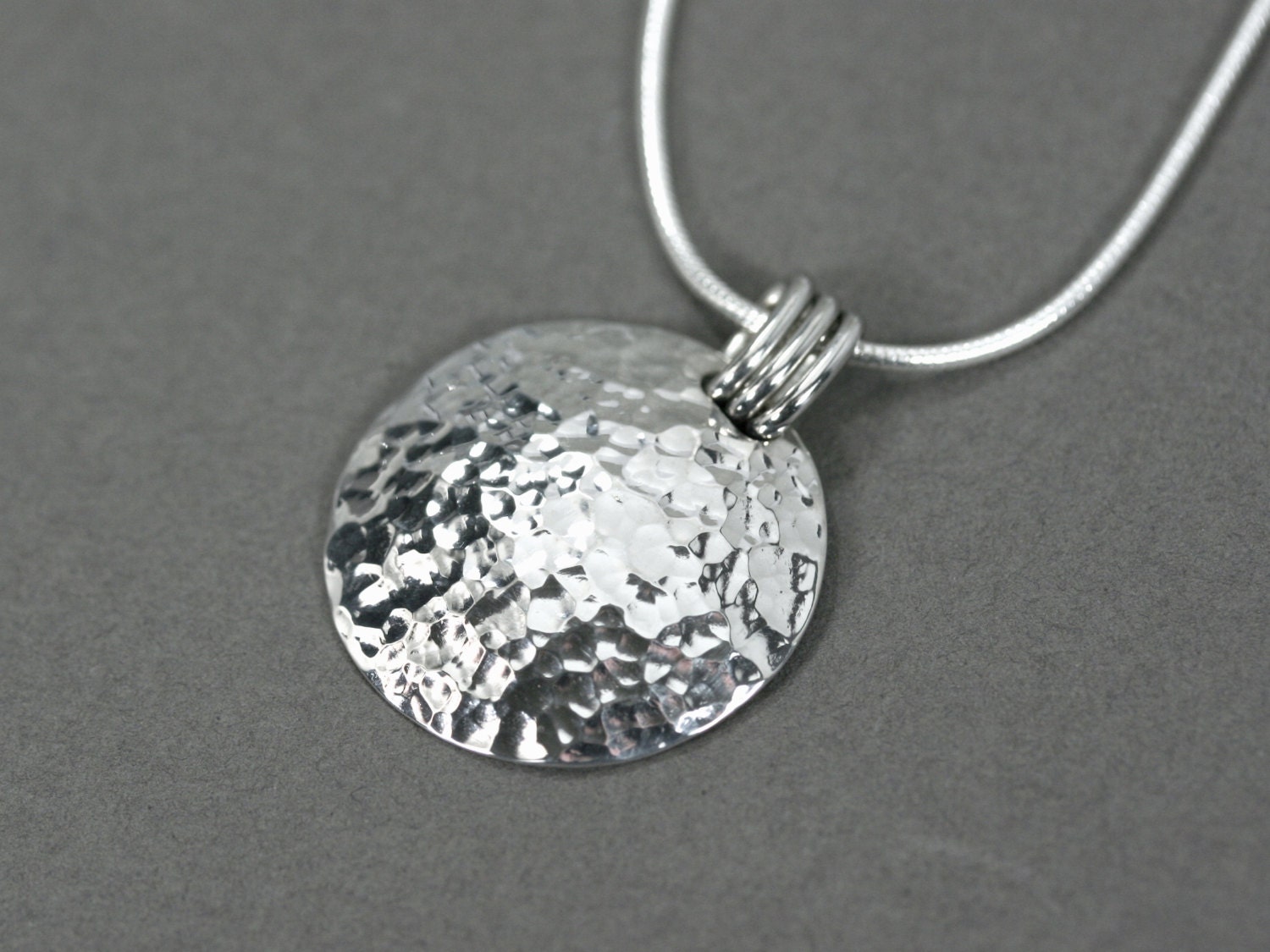 Hammered silver disc necklace Sterling silver by HUMBERTcreations